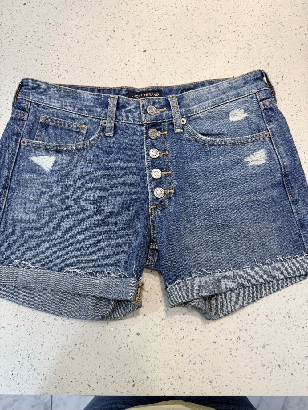 Lucky Brand Mid-Rise Button-Front Blue Denim Shorts